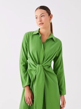 NWT Mango Green Tie Waist Shirt Dress Women’s Size 2 Long Sleeve Career
